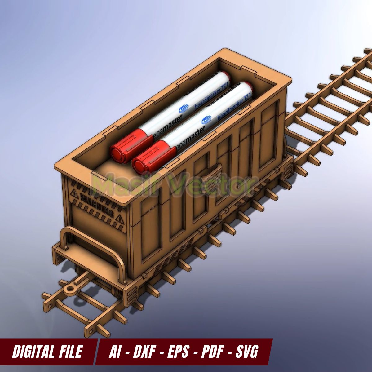 Assembly view of the train-themed desk organizer, showcasing the DIY-friendly design and precision laser cut files. Ideal for crafting enthusiasts.