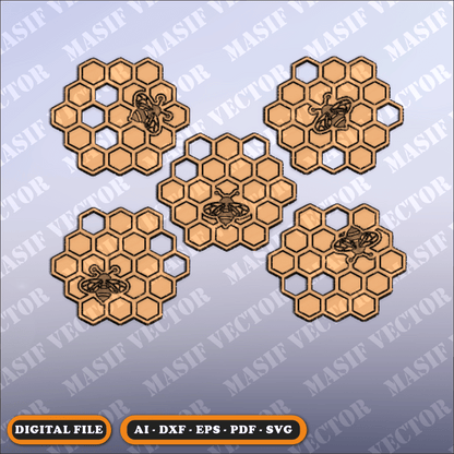 Laser Cut Files - Coaster Honeycomb - Storage Box - Masif Vector