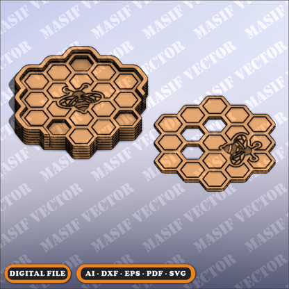 Laser Cut Files - Coaster Honeycomb - Storage Box - Masif Vector