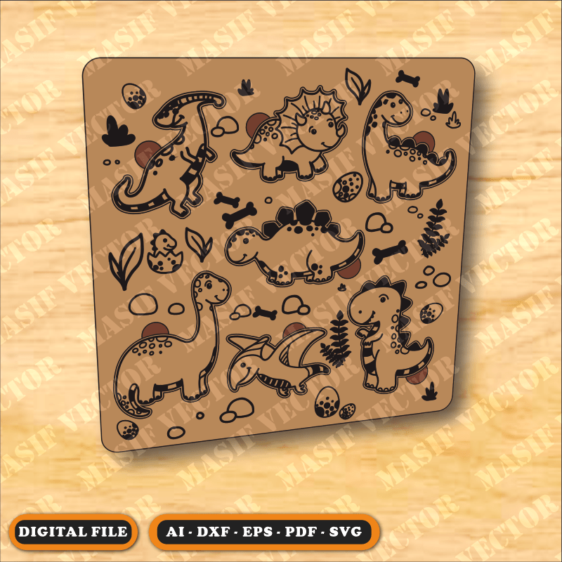 Laser Cut Files - Dinosaurs Puzzle - Puzzle - Masif Vector