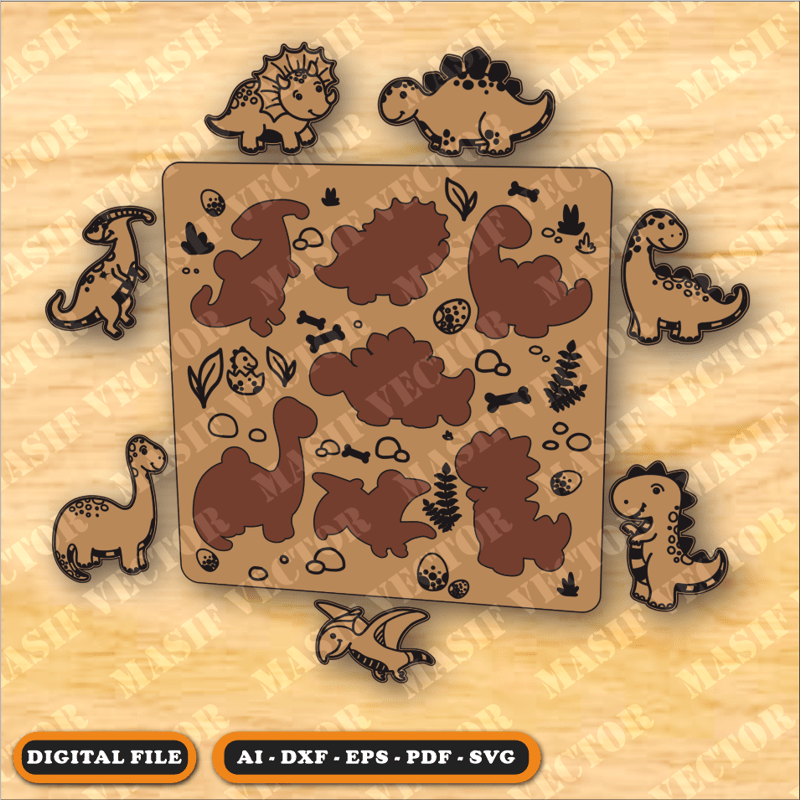 Laser Cut Files - Dinosaurs Puzzle - Puzzle - Masif Vector