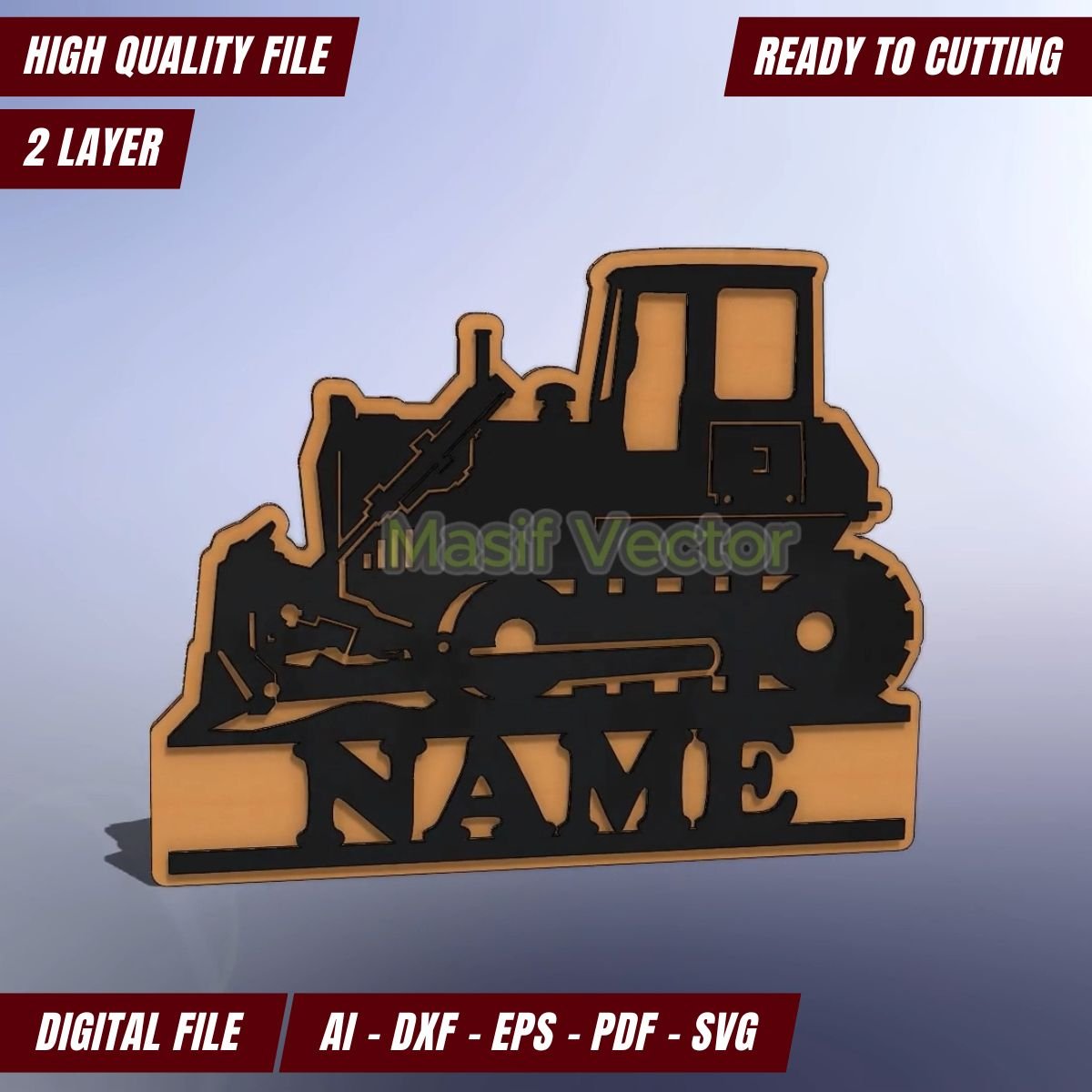 Enhance your space with our door name sign bulldozer silhouette. This high-quality, dual-layered design is ideal for laser cutting and perfect for a children room. Available in AI, DXF, EPS, PDF, SVG. Perfect for wall art home decor!