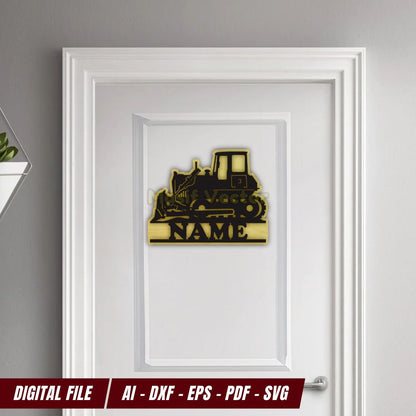 Enhance your kids bedroom with our door name sign bulldozer silhouette. This high-quality, dual-layered design is ideal for diy laser cutting and perfect for a children room. Available in AI, DXF, EPS, PDF, SVG. Perfect for wall art home decor!