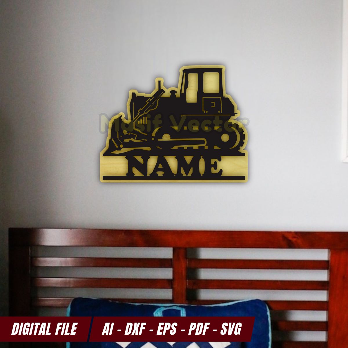 Add a playful touch to your child bedroom door with our precise and accurate laser cut files. The bulldozer design is fun and eye-catching.