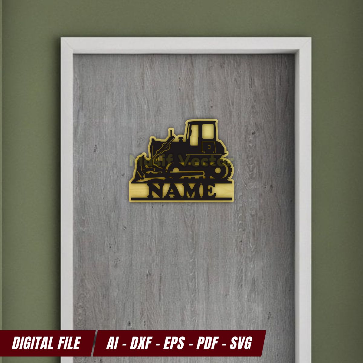 Enhance your space with our personalize door name sign bulldozer silhouette. This high-quality, two layered design is ideal for laser cutting and perfect for a children room. Available in AI, DXF, EPS, PDF, SVG. Perfect for wall art home decor!