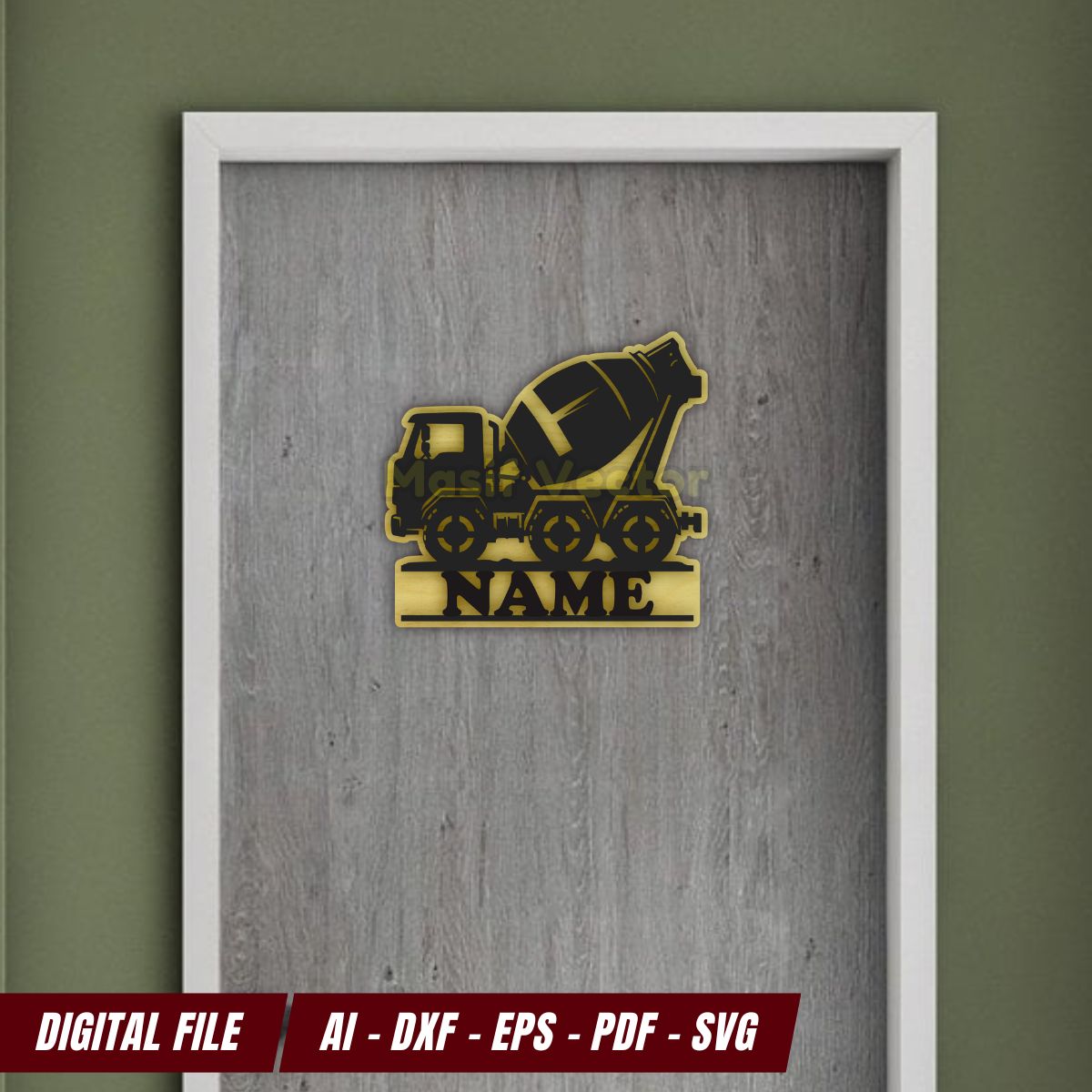 Discover our vibrant Mixer Truck Illustration, aesthetic designed with eye-catching black and brown details. Perfect for custom door signs, this digital download includes AI, DXF, EPS, PDF, and SVG formats. Ideal for CNC cutting and personalization.