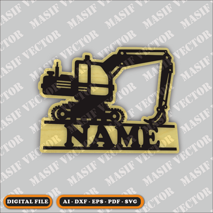 Laser Cut Files - Door Sign Excavator - Door Sign - Masif Vector