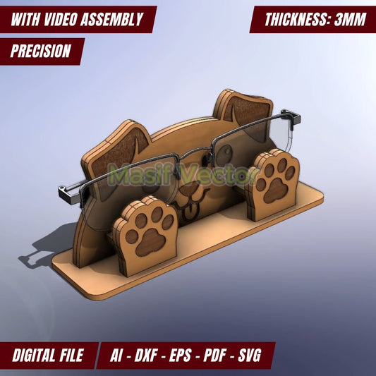Get our adorable Dog-Shaped Wooden Eyeglass Holder laser cut files, perfect for DIY and craft lovers. Easy to assemble with a video guide, ideal for 3mm material thickness. Download SVG, DXF, AI, EPS, and PDF files for custom decor or gift ideas!
