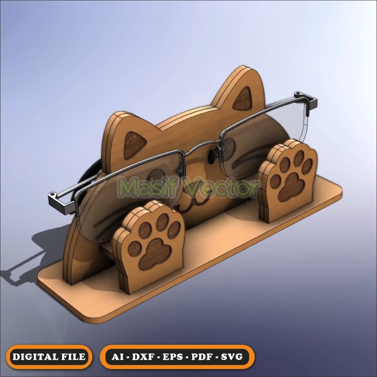 Laser Cut Files - Eyeglasses Holder Cat - Storage Box - Masif Vector