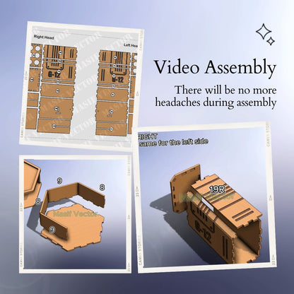 A collage illustrates a step-by-step assembly guide for a pen and pencil stand holder. Highlighting how this video assembly ensures no headaches with its ease of setup.