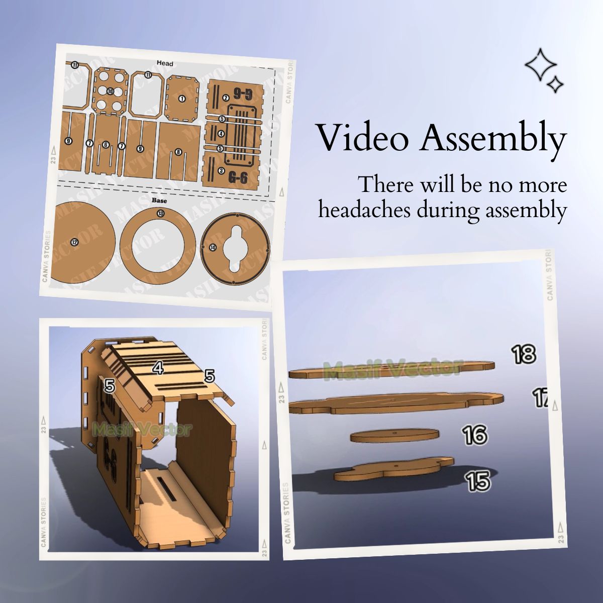 A collage illustrates a step-by-step assembly guide for a pen holder turret missile launcher. Highlighting how this video assembly ensures no headaches with its ease of setup.