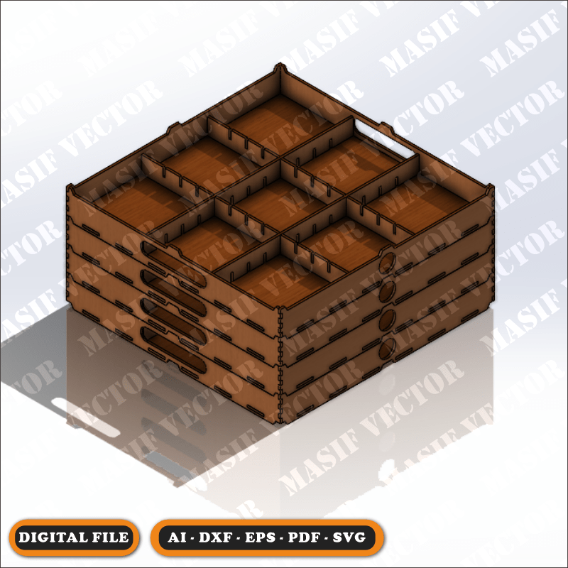 Laser Cut Files - Stackable Mini Tray - Storage Box - Masif Vector