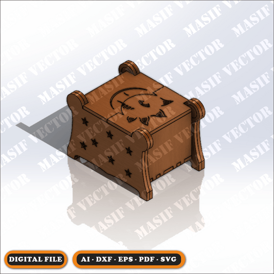 Laser Cut Files - Sun and Moon Swing Box - Storage Box - Masif Vector