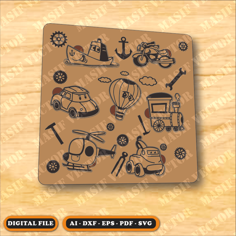 Laser Cut Files - Vehicles Puzzle - Puzzle - Masif Vector