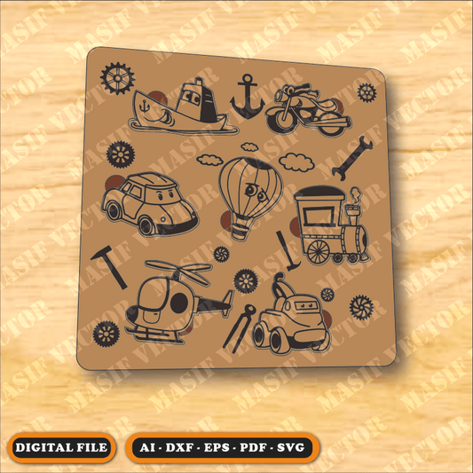 Laser Cut Files - Vehicles Puzzle - Puzzle - Masif Vector