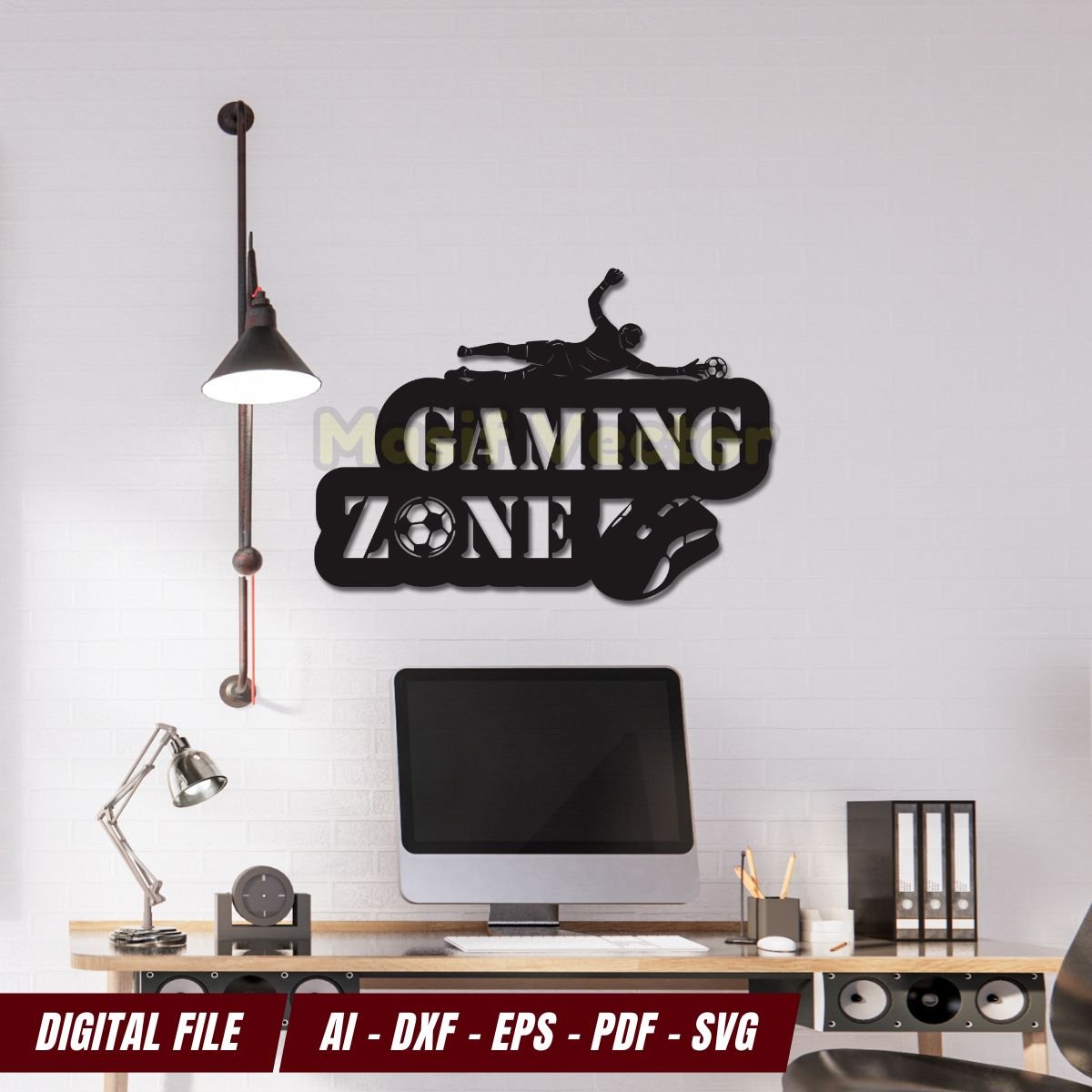 This digital product features high-quality vector files, perfect for creating unique wall art with a football theme. Elevate your gaming space with this modern and versatile wall decor.