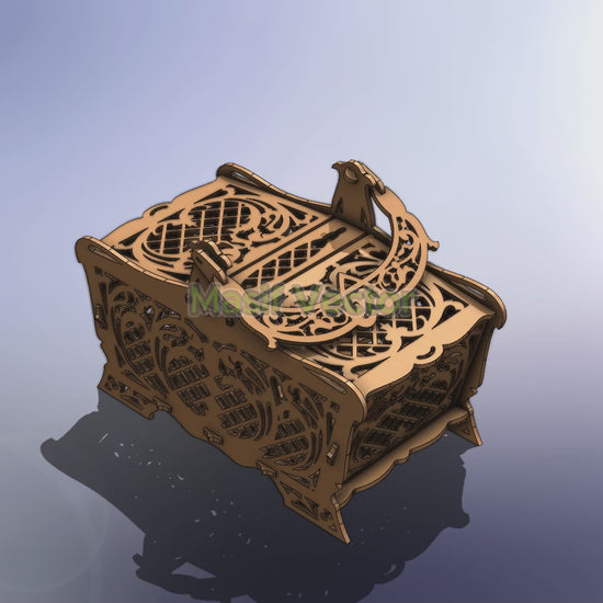 Precisely laser cut files basket with a functional lid, featuring patterns on all sides. For storing food, gifts, or household items. Its spacious interior and sturdy build make it ideal for DIY enthusiasts, home decor, or as a unique handmade gift.